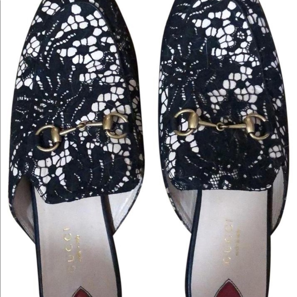 Gucci lace & Leather princetown slippers